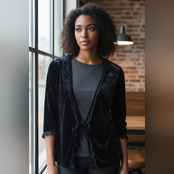 Victoria’s Secret Velvet Silk‎ Kimono Vintage Y2K Lace Tie Front Whimsigoth - Picture 2 of 10